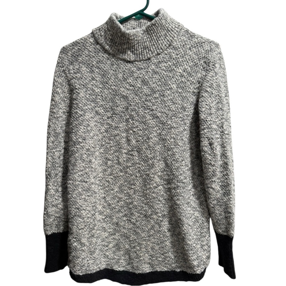 L.L.Bean Signature Cotton/Linen Black Slate Marled Knit Mock Neck Sweater, Small